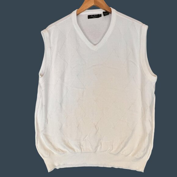 Alan Flusser Mens L Sweater Vest White Diamond Knit Pullover Golf Classic Preppy - Picture 7 of 8